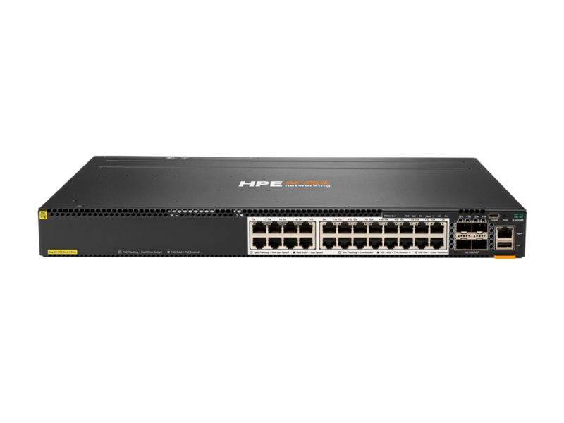 HPE Aruba Networking CX 6300M 24-Port Smart Rate 1/2.5/5GbE Class 6 PoE and 4-Port SFP56 Switch (JL660A)