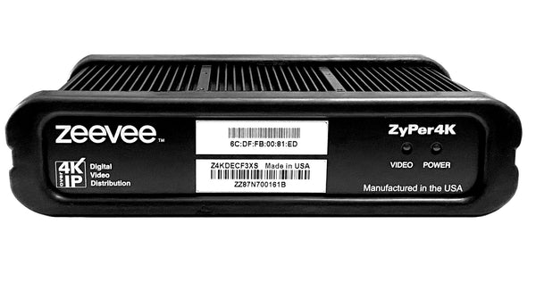 ZeeVee ZyPer4K-XS HDMI 2.0 output Decoder, accepts IP streaming via 10Gbit/fiber